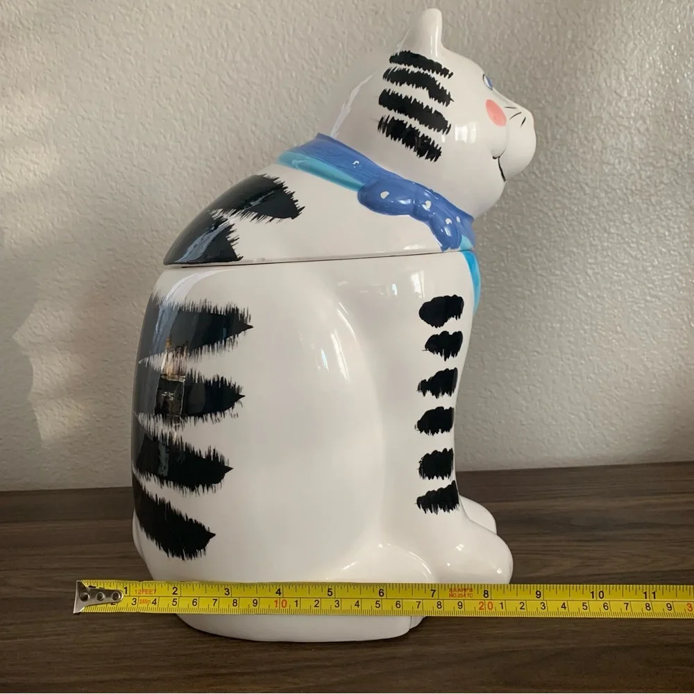 Coco Dowley White Black Cat Blue Bandana Cookie jar Salt & Pepper Shakers Set